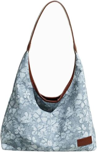 Leather Crescent Purse for Women Large Capacity Slouchy Bag Tote Handbag with Stylish Flowers Print College Work Satchel Bag in Kuwait