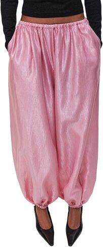 YOOTIKO Womens Satin Pants Elastic High Waisted Dressy Silk Harem Pants Casual Balloon Slack Trousers in Kuwait