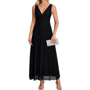 EYNMIN Summer Wedding Guest Dress V Neck Flowy A Line Mesh Elegant Maxi Long Formal Cocktail Dresses for Women 2026 Spring in Kuwait