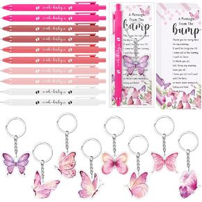 Highergo 100 Pcs Baby Shower Party Favors Bulk 50 Animal Keychains 50 Ballpoint Pens with Thank You Cards Gender Reveal Gift for Guest Baby Shower Souvenir Prize(Butterfly) in Saudi Arabia