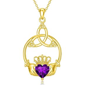 Midari 18K Gold Celtic Claddagh Necklace Irish Celtic Claddagh Pendant Necklace with 12 Months Birthstones Irish Good Luck Jewelry Gifts for Women Mom Her in Kuwait