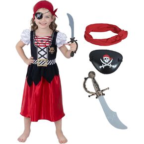 Leadtex Girls Pirate Costume Girls Pirate Dress Buccaneer Costume Kids Birthday Cosplay Party Outfits with Accessories in Kuwait