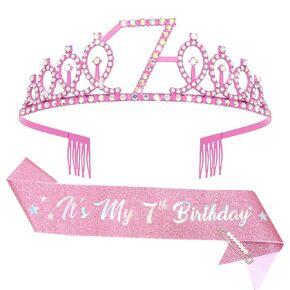 Semato 7th Birthday Decorations for Girl Sash and Crown Kit Purple 7 Year Old Girl Birthday Gifts for Her Party Supplies in Kuwait