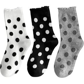 Women's Cute Polka Dot Crew Socks, Ruffle Frilly & Striped Socks - Casual Cotton Novelty Fun Ankle Sock in Saudi Arabia