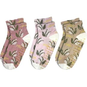 Cute Floral Jacquard Yoga Socks for Women – 3 Pairs Non Slip Grip Crew Socks for Pilates Barre & Daily Wear in Kuwait