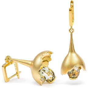 GERMAN KABIRSKI Gobl Core Sculptural Bell Earrings in 925 Sterling Silver with Natural Green Amethyst – Dangle Drop Earrings – Wearable Art Jewelry in Kuwait