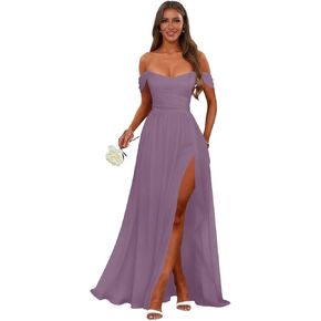 Long Chiffon Bridesmaid Dresses for Wedding Ruffle A Line Floor Length Prom Formal Evening Gown with Slit in Kuwait