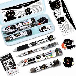 Black Cute Cat Stationery Set Cat School Supplies Including Gel Pens,Mechanical Pencils,Eraser,Notebook,Stickers etc Kawaii Birthday Christmas Gifts Classroom Rewards in Kuwait
