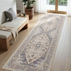 سجاد منطقة Joydeco مقاس 5 × 7 لغرفة المعيشة، سجادة عتيقة غير قابلة للانزلاق وقابلة للغسل في الغسالة، سجاد مطبوع عليه قماش شانيل منخفض لغرفة النوم، وغرفة الطعام، والمكتب المنزلي، وصديق للحيوانات الأليفة والأطفال، أزرق وبني وأبيض in Kuwait