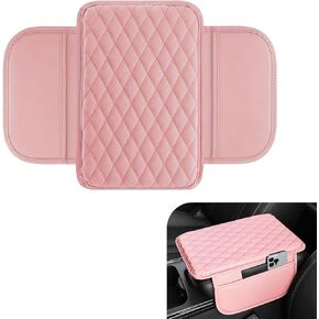 Car Armrest Box Cushion, Breathable Strong Support Cushion with Side Pocket for Phone Wallet Tissue, Waterproof Center Console Protective Cover, Elbow Protector Interior (Pink) in Kuwait