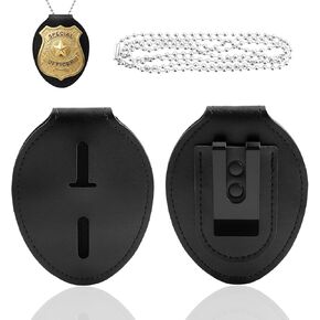 Universal PU Police Badge Holder with Neck Chain and Belt Clip, Heavy Duty Leather ID Case for Oval Shield Law Enforcement Security Badges, Neck Hanging Badge Holder for Detective, Constable in Kuwait