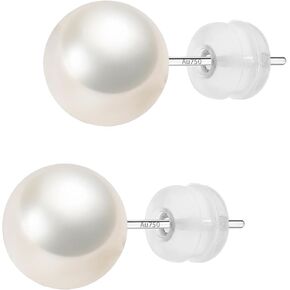 أقراط لؤلؤ أكويا البيضاء، لؤلؤ AAAA مستدير، أقراط لؤلؤ ذهبية عيار 18 قيراط لا تسبب الحساسية مع هدية مجوهرات فاخرة من اللؤلؤ المستزرع الحقيقي الحقيقي للنساء in Kuwait