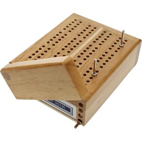 WE Games Wooden Travel Cribbage Board Set, Travel Crib Board with Swivel Top Opening and for Card Storage, 2 Track Cribbage Board Game Set with Cards and Pegs, Mini Board Games for Adults in Kuwait