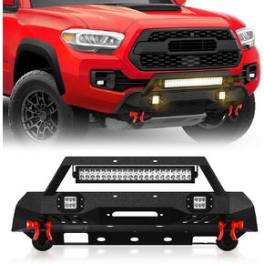 Stubby Front Bumper Compatible with 2016 2017 2018 2019 2020 2021 2022 2023 Toyota Tacoma 3rd Gen with Winch Plate, Skid Plate, 3 x LED Lights, Pre-drilled Holes for License Plate & D-rings in Kuwait