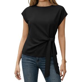 Zhiyouni Women's Summer Tie Tops 2026 Short Sleeves Crewneck Dressy Casual Business Shirt Tops Blouses in Kuwait