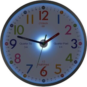JoFomp Telling Time Teaching Clock, 12 Inch Illuminated Wall Clock for Kids Bedroom, LED Wall Clock Battery Operated, Silent Learning Clock for Kids, Teachers & Classroom, Light Sensor - Auto Lighting in Kuwait