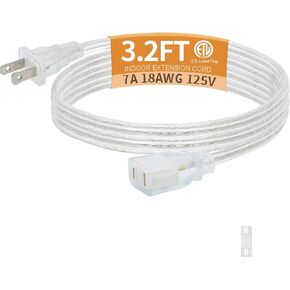 2 Pack Clear Extension Cord, 10 Feet Male to Female Extension Cords, 2 Prong Extension Cord with UL-Certified, Power Cable for Light Fixtures, 2 x 18AWG 10A/250V Power Extension Cord in Kuwait