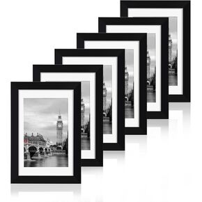 Fixwal 5x7 Picture Frame Set of 6 with Shatter Resistant Plastic Glass, Thin Border and Light Weight Photo Frames for Wall or Tabletop Display, Black in Kuwait