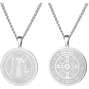 Amaxer Saint Benedict of Nursia Adjustable Necklace for Women Men Saints Medal Religious Protection Pendant Amulet Jewelry in Kuwait