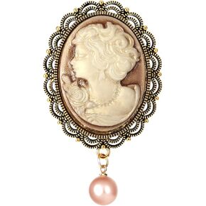 دبوس بروش على الطراز الفيكتوري، قلادة صورة سيدة منقوشة عتيقة مع لؤلؤ متدلي، إكسسوار قماش لوشاح طية صدر السترة، مجوهرات مأدبة الحفلات in Kuwait