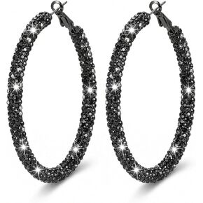 Bling Rhinestone Black Gold Big Hoop Earrings for Women, Trendy Cubic Zirconia Sparkly Huggie Loop Aesthetic Party Jewelry in Kuwait