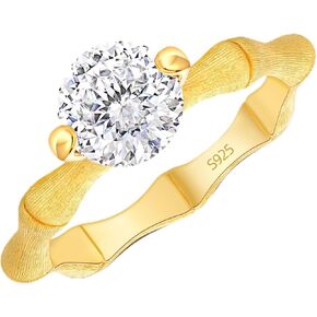 925 Sterling Silver Solitaire Moissanite Ring for Women, 18K Gold-Plated Satin Finish, Certified 1.2ct 100-Facet Round Fancy Cut D-Color VVS1 Lab-Grown Moissanite Promise Engagement Anniversary Birthday Ring, Eve’s Embrace Design, Sizes 5–9 in Saudi Arabia