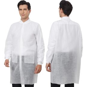 حافظة Greenour مكونة من 50-100 معطف مختبر للاستعمال مرة واحدة للبالغين مع أساور وياقة محبوكة، وسترة بيضاء بأكمام طويلة و3 جيوب in Kuwait