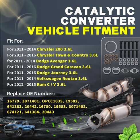 Catalytic Converters 16779 16780 for 2011-2014 Chrysler 200/Avenger/Ram C/V 3.6L, 2011-2016 Town & Country/Grand Caravan, EPA Compliant Replacement in Kuwait