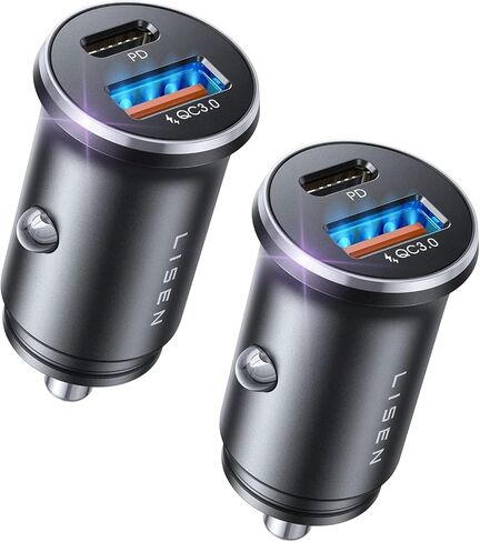 LISEN 2-Pack USB C شاحن سيارة شحن سريع، 48W جميع ولاعة السجائر المعدنية USB شاحن آيفون 15 أصغر شاحن سيارة دافق USB C آيفون 14 برو ماكس 13 12 جالاكسي S23/22 آيباد برو-أحمر in Kuwait