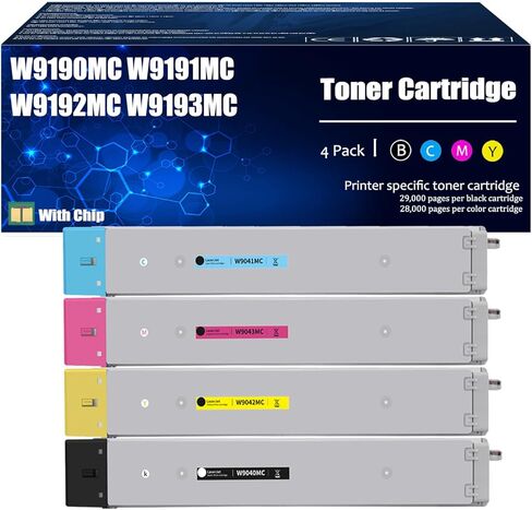 استبدال خراطيش الحبر HP W9190MC W9191MC W9192MC W9193MC تعمل مع مجموعة طابعات HP Color Laserjet E77825dn E77825z E77830dn E77830z in Saudi Arabia