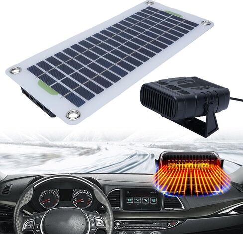 CCYLEZ Solar Heater for Car RV, 30W 12V Portable Solar Powered Heater Fan Kit with Battery Box for Van Shed, Pet House Dog Door Winter Warming & Defrosting in Saudi Arabia