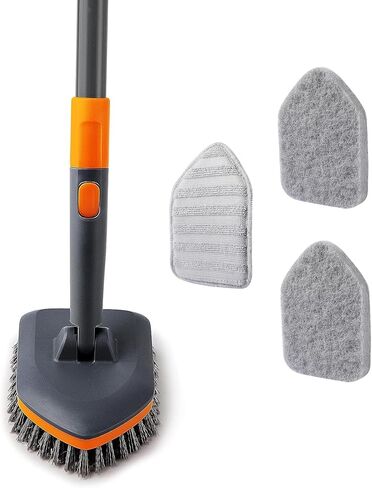 Tub Tile Scrubber Brush with 3 Different Function Cleaning Pads and 56" Extendable Long Handle-No Scratch for Cleaning Bathroom Kitchen Toilet Wall Sink,Orange in Kuwait