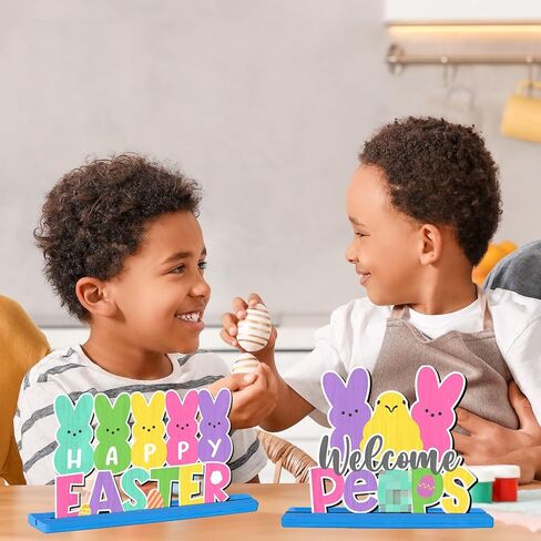 3Pcs Happy Easter Table Sign Decoration Wooden Bunny Bunny Tabletop Centerpiece Chillin with My Bunny Easter Table Topper Spring Party Bunny Sign for Home Office Easter Holiday Party Table Supplies in Saudi Arabia