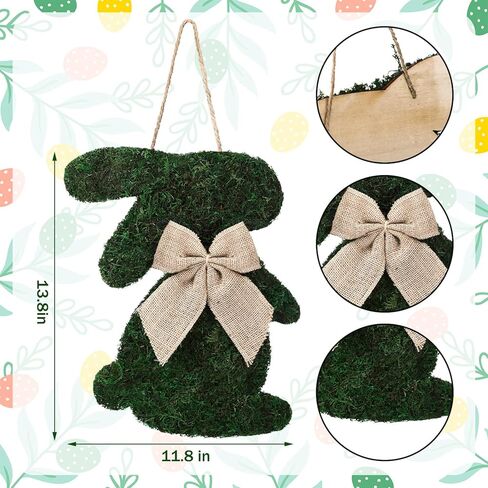 Amyhill Easter Moss Bunny Wreath for Front Door Fake Moss Bunny Sign Hanging Wooden Wreath with Burlap Bow for Spring Porch Wall Home Farmhouse Indoor Outdoor Decor in Saudi Arabia