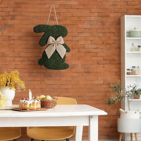 Amyhill Easter Moss Bunny Wreath for Front Door Fake Moss Bunny Sign Hanging Wooden Wreath with Burlap Bow for Spring Porch Wall Home Farmhouse Indoor Outdoor Decor in Saudi Arabia