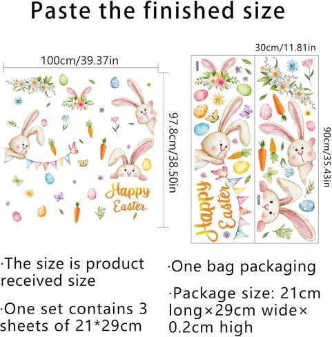 39.5 x 39.4 Inch Easter Rabbit Wall Decal Decoration Happy Bunny Wall Stickers Cute Spring Easter Room Door Stickers for Spring Home Office School Party Wall Window Decoration in Saudi Arabia