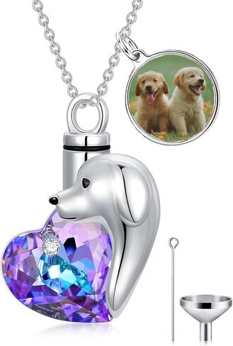 Cat/Dog Urn Necklace for Ashes Sterling Silver Pet Cremation Keepsake Memorial Jewelry for Ashes for Women Girls, Embellished with Crystals from Austria, Personalized Custom Name Bar/Picture in Saudi Arabia