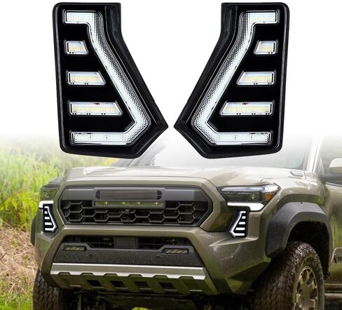 amopacorp Bumper LED Fog Light Trim Bezel Assemblies for 2024 2025 2026 Toyota Tacoma SR SR5 TRD Sport Limited Trailhunter Left Right Sequential White DRL Daytime Running Lamp Amber Turn Signal Cover in Kuwait