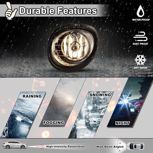 Nixon Offroad Fog Light Set for 1998-2004 Dodge Intrepid w/Halogen Bulbs H3 12V 35W, Driving Fog Light Assembly, Fog Lamp Combo Replacement Chrome Black Cover Clear Lens in Saudi Arabia