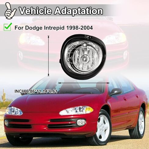 Nixon Offroad Fog Light Set for 1998-2004 Dodge Intrepid w/Halogen Bulbs H3 12V 35W, Driving Fog Light Assembly, Fog Lamp Combo Replacement Chrome Black Cover Clear Lens in Saudi Arabia