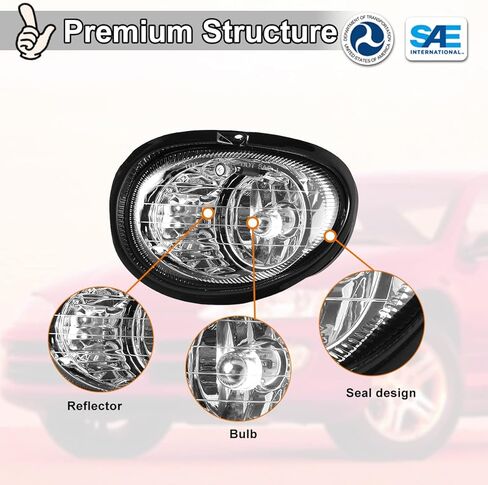 Nixon Offroad Fog Light Set for 1998-2004 Dodge Intrepid w/Halogen Bulbs H3 12V 35W, Driving Fog Light Assembly, Fog Lamp Combo Replacement Chrome Black Cover Clear Lens in Saudi Arabia