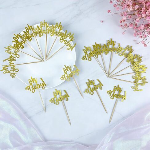 24 Gold Glitter Oh Baby Cake Cupcake Toppers Picks for Wedding Birthday Baby Shower Party Decorations in Kuwait