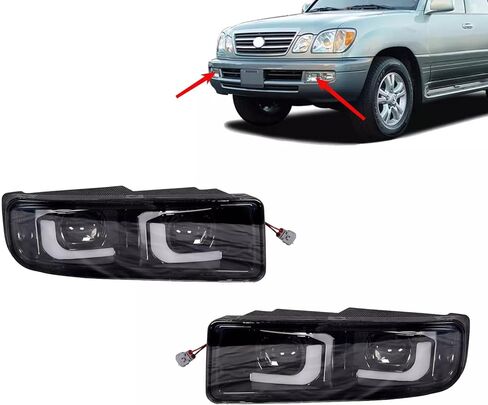متوافق مع لكزس LX470 1998-2007 DRL المصد الأمامي مصابيح الضباب LED مجموعة اليسار + اليمين in Kuwait