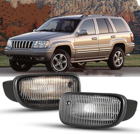 ROXX Fog Lights Fit for Jeep Grand Cherokee 1999 2001 2002 2003, 2 PCS Bumper Driving Light with OE Style Bulb H12 12V53W Driver and Passenger Side Clear Lens in Kuwait