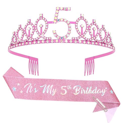 Semato 5th Birthday Decorations for Girl Sash and Crown Kit Pink 5 Year Old Girl Birthday Gifts for Her Party Supplies in Kuwait