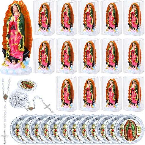 32 قطعة من تماثيل سيدة غوادالوبي المعطرة مسبحة الخرز قلادة الراتنج العذراء دي غوادالوبي تماثيل الصليب قلادة المناولة الأولى المعمودية لصالح تذكار ديني لحفلة الضيوف (32، أبيض) in Kuwait