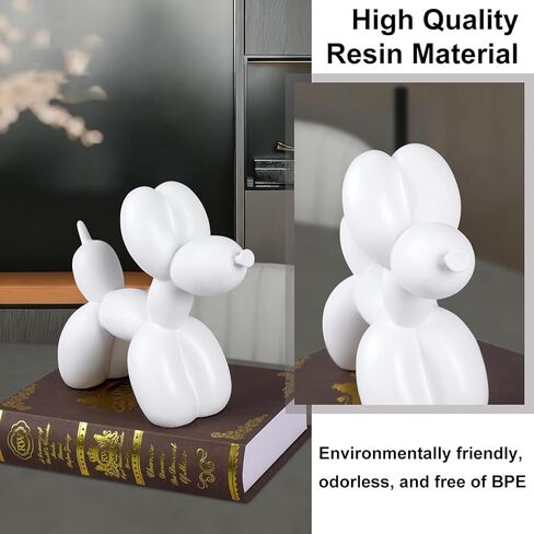 Resin Balloon Dog Sculpture,Creative Cute Animal Crafts Figurine, Balloon Dog Shaped Statue Art Sculpture, Modern Figurines Home Decor for Bedroom Living Room Office (White) in Saudi Arabia