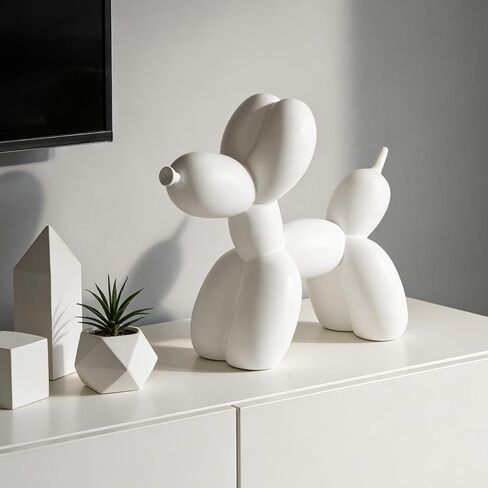 Resin Balloon Dog Sculpture,Creative Cute Animal Crafts Figurine, Balloon Dog Shaped Statue Art Sculpture, Modern Figurines Home Decor for Bedroom Living Room Office (White) in Saudi Arabia