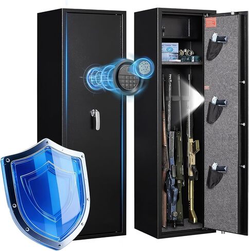 Marcree Large Rifle Safe with Biometric Fingerprint - Gun Safe for 8-10 Rifles & Pistols for Home, Quick Access, Anti-Theft Alarm, Removable Shelf, No Assembly (11.8"D x 13.8"W x 57.2"H) in Kuwait