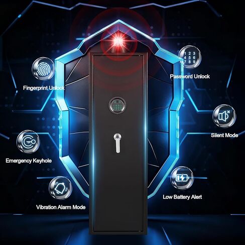 Marcree Large Rifle Safe with Biometric Fingerprint - Gun Safe for 8-10 Rifles & Pistols for Home, Quick Access, Anti-Theft Alarm, Removable Shelf, No Assembly (11.8"D x 13.8"W x 57.2"H) in Kuwait